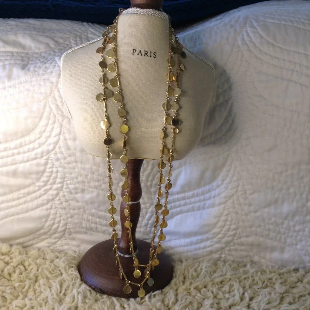 VTG Gold Toned Coin Disc Statement Necklace; Fairycore, 70"s Chic, Avant Garde, - Picture 4 of 4